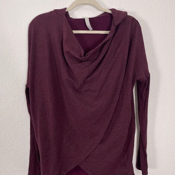 Athleta Purple Hooded Overlap Front Fleece Lined Pullover Sweatshirt - Picture 3 of 8